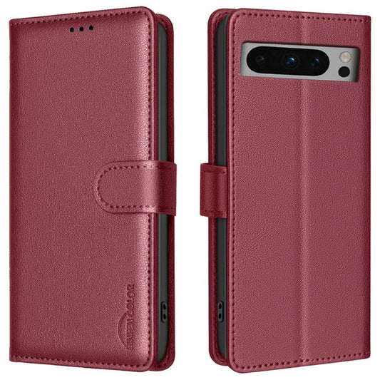 BINFEN COLOR BF32 For Google Pixel 8 Pro RFID Blocking Phone Case Litchi Texture Leather Phone Cover - Red