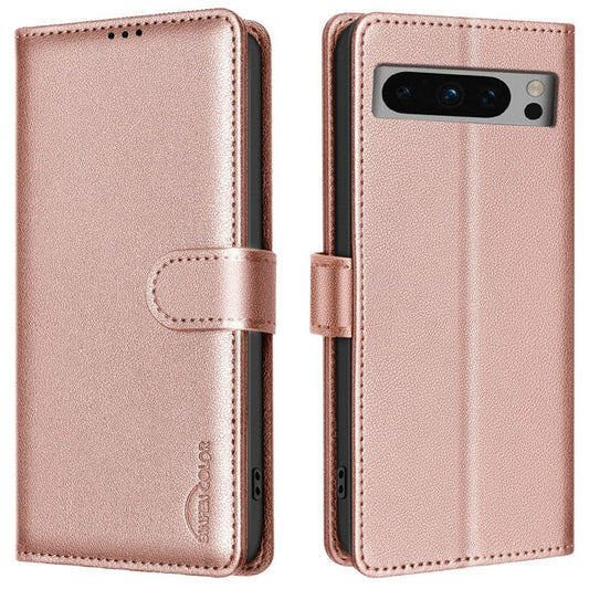 BINFEN COLOR BF32 For Google Pixel 8 Pro RFID Blocking Phone Case Litchi Texture Leather Phone Cover - Rose Gold