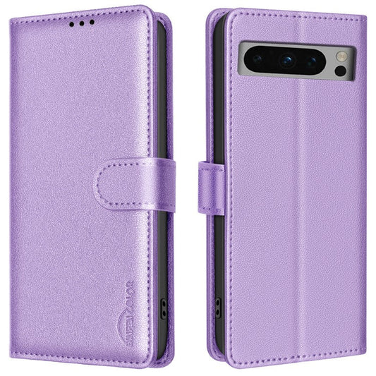 BINFEN COLOR BF32 For Google Pixel 8 Pro RFID Blocking Phone Case Litchi Texture Leather Phone Cover - Purple