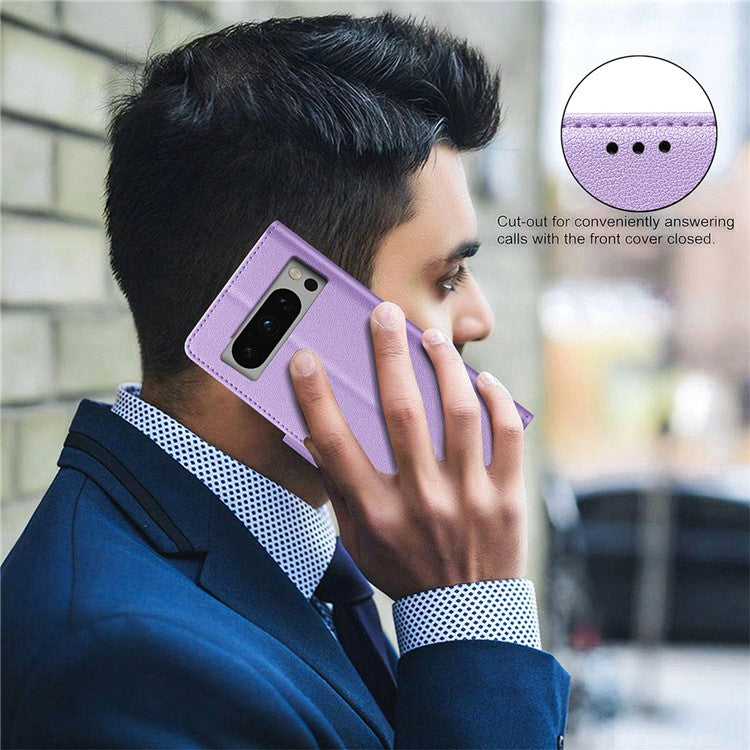 BINFEN COLOR BF32 For Google Pixel 8 Pro RFID Blocking Phone Case Litchi Texture Leather Phone Cover - Purple