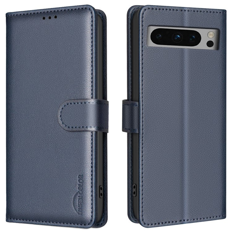 BINFEN COLOR BF32 For Google Pixel 8 Pro RFID Blocking Phone Case Litchi Texture Leather Phone Cover - Blue