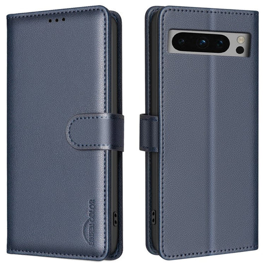 BINFEN COLOR BF32 For Google Pixel 8 Pro RFID Blocking Phone Case Litchi Texture Leather Phone Cover - Blue