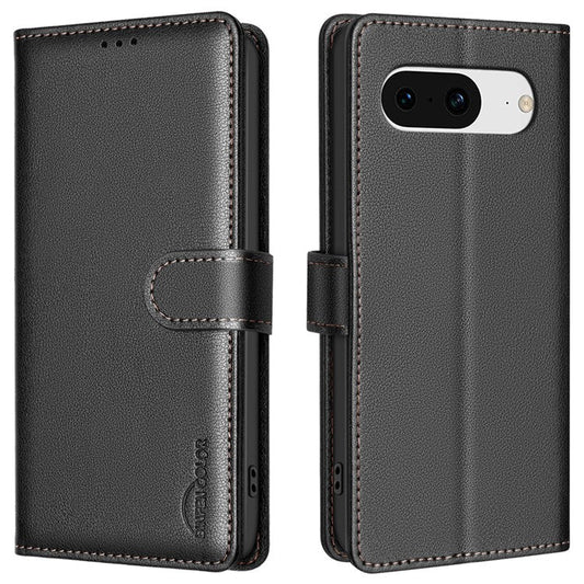 BINFEN COLOR BF32 For Google Pixel 8 Wallet Stand Phone Case Litchi Texture RFID Blocking Leather Phone Cover - Black