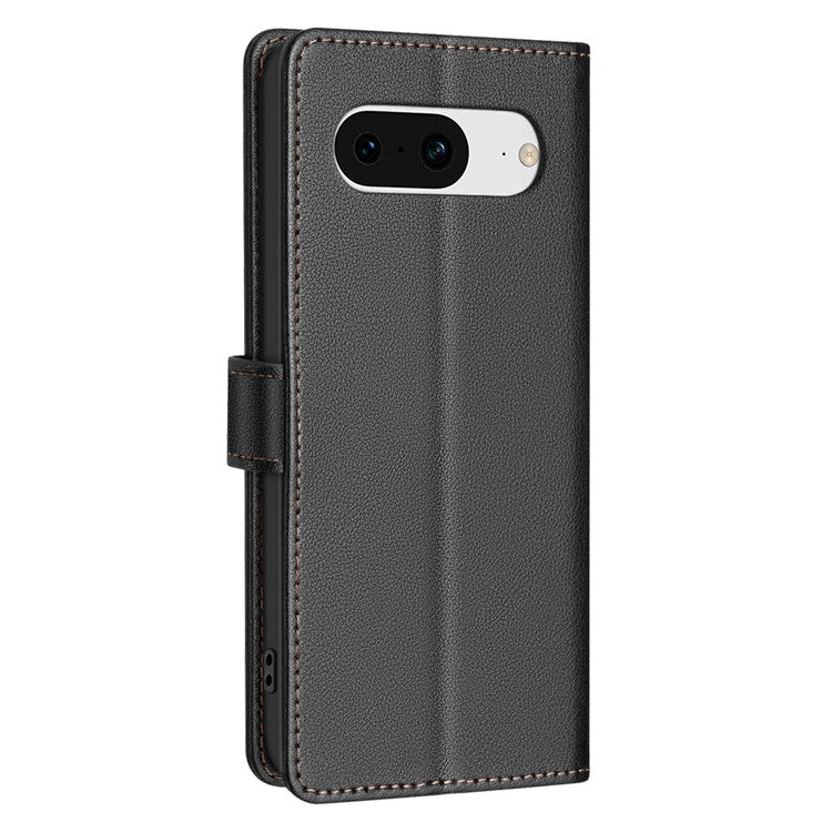 BINFEN COLOR BF32 For Google Pixel 8 Wallet Stand Phone Case Litchi Texture RFID Blocking Leather Phone Cover - Black