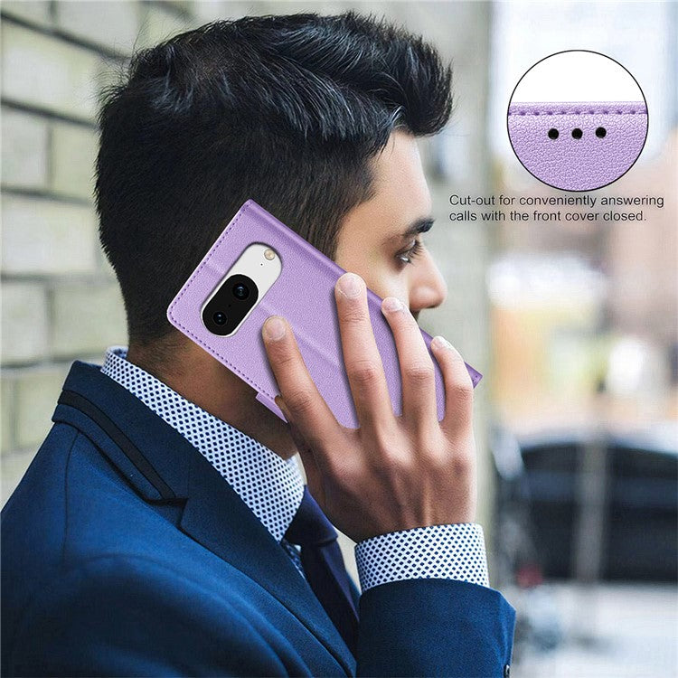 BINFEN COLOR BF32 For Google Pixel 8 Wallet Stand Phone Case Litchi Texture RFID Blocking Leather Phone Cover - Purple