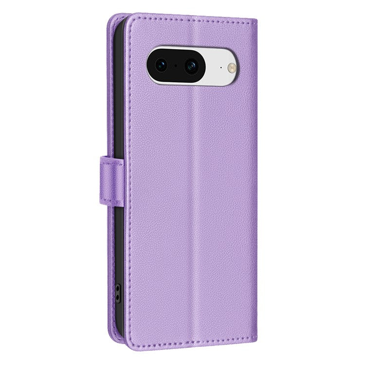 BINFEN COLOR BF32 For Google Pixel 8 Wallet Stand Phone Case Litchi Texture RFID Blocking Leather Phone Cover - Purple