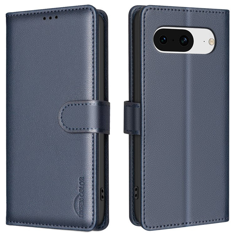 BINFEN COLOR BF32 For Google Pixel 8 Wallet Stand Phone Case Litchi Texture RFID Blocking Leather Phone Cover - Blue