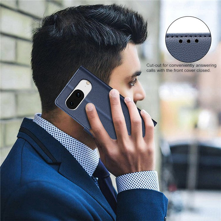 BINFEN COLOR BF32 For Google Pixel 8 Wallet Stand Phone Case Litchi Texture RFID Blocking Leather Phone Cover - Blue