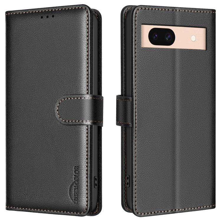 BINFEN COLOR BF32 For Google Pixel 8a Mobile Phone Case Litchi Texture RFID Blocking Leather Stand Cover - Black