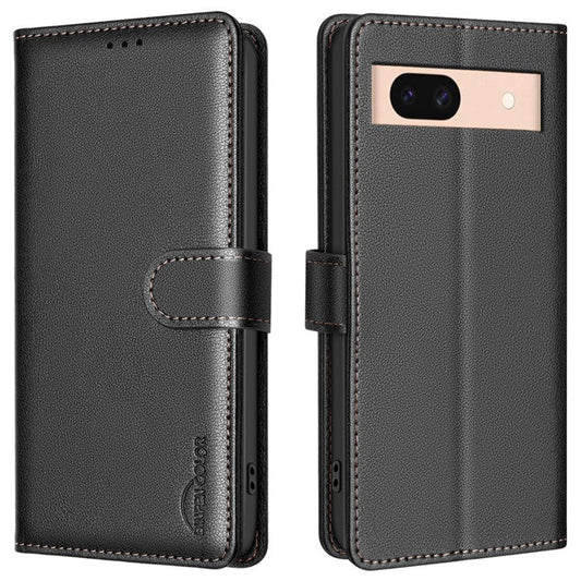 BINFEN COLOR BF32 For Google Pixel 8a Mobile Phone Case Litchi Texture RFID Blocking Leather Stand Cover - Black