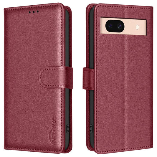BINFEN COLOR BF32 For Google Pixel 8a Mobile Phone Case Litchi Texture RFID Blocking Leather Stand Cover - Red