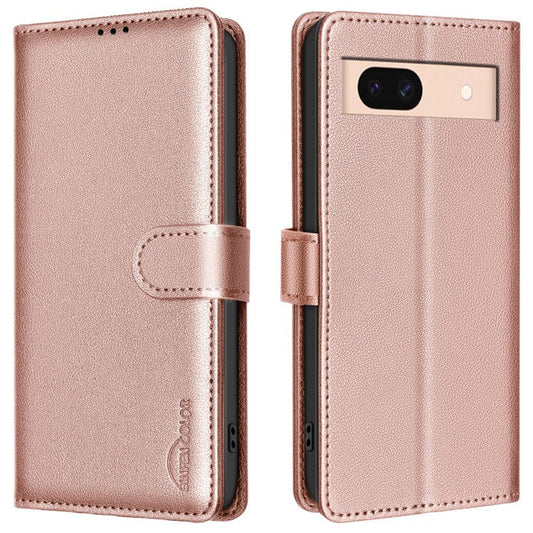 BINFEN COLOR BF32 For Google Pixel 8a Mobile Phone Case Litchi Texture RFID Blocking Leather Stand Cover - Rose Gold