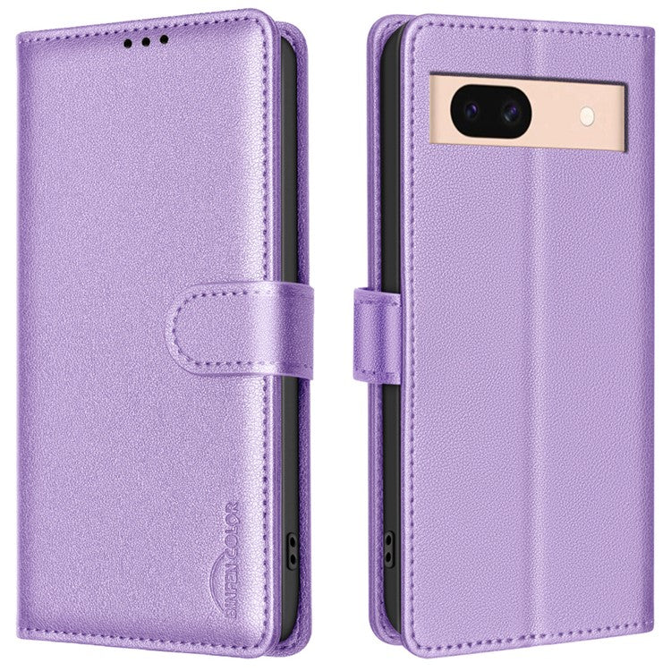 BINFEN COLOR BF32 For Google Pixel 8a Mobile Phone Case Litchi Texture RFID Blocking Leather Stand Cover - Purple