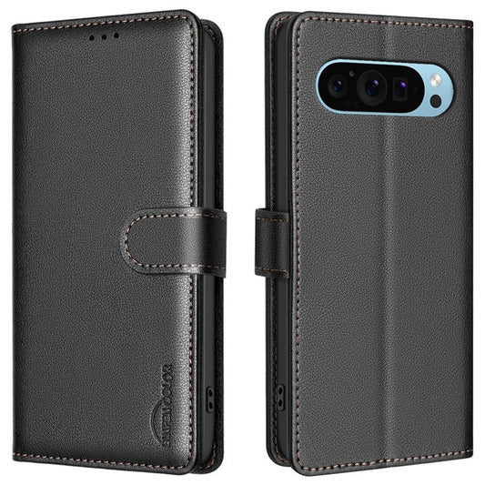 BINFEN COLOR BF32 Wholesale Phone Case for Google Pixel 9 Pro / Pixel 9 RFID Blocking Leather Phone Stand Cover - Black