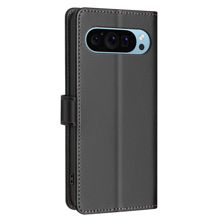 BINFEN COLOR BF32 Wholesale Phone Case for Google Pixel 9 Pro / Pixel 9 RFID Blocking Leather Phone Stand Cover - Black