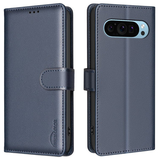 BINFEN COLOR BF32 For Google Pixel 9 / 9 Pro Wallet Phone Stand Case Litchi Texture RFID Blocking Leather Phone Cover - Blue