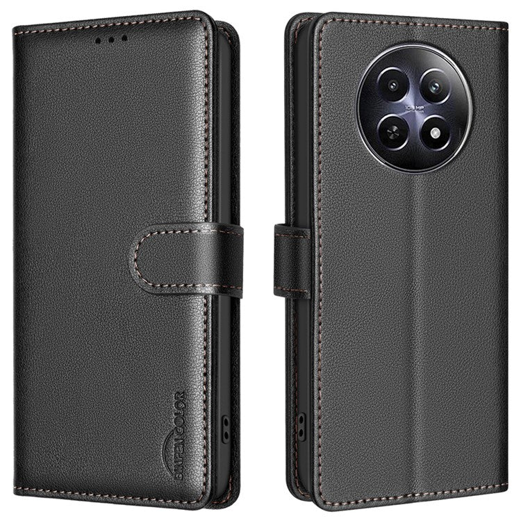 BINFEN COLOR BF32 For Realme 12 5G Anti-Scratch Phone Case RFID Blocking Litchi Texture Leather Cover - Black