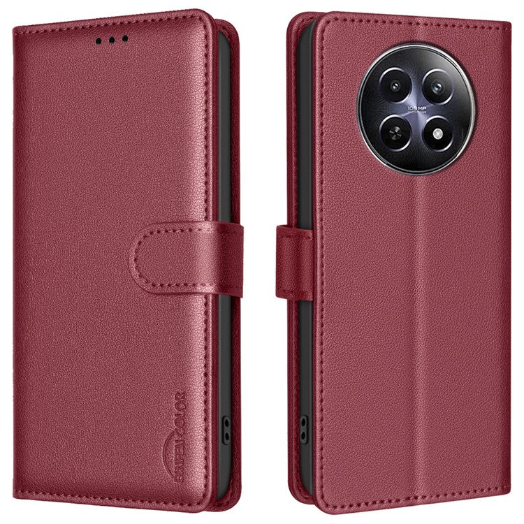 BINFEN COLOR BF32 For Realme 12 5G Anti-Scratch Phone Case RFID Blocking Litchi Texture Leather Cover - Red