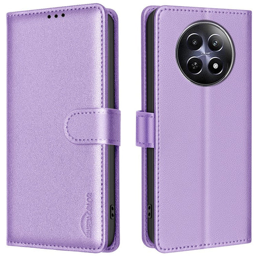 BINFEN COLOR BF32 For Realme 12 5G Anti-Scratch Phone Case RFID Blocking Litchi Texture Leather Cover - Purple