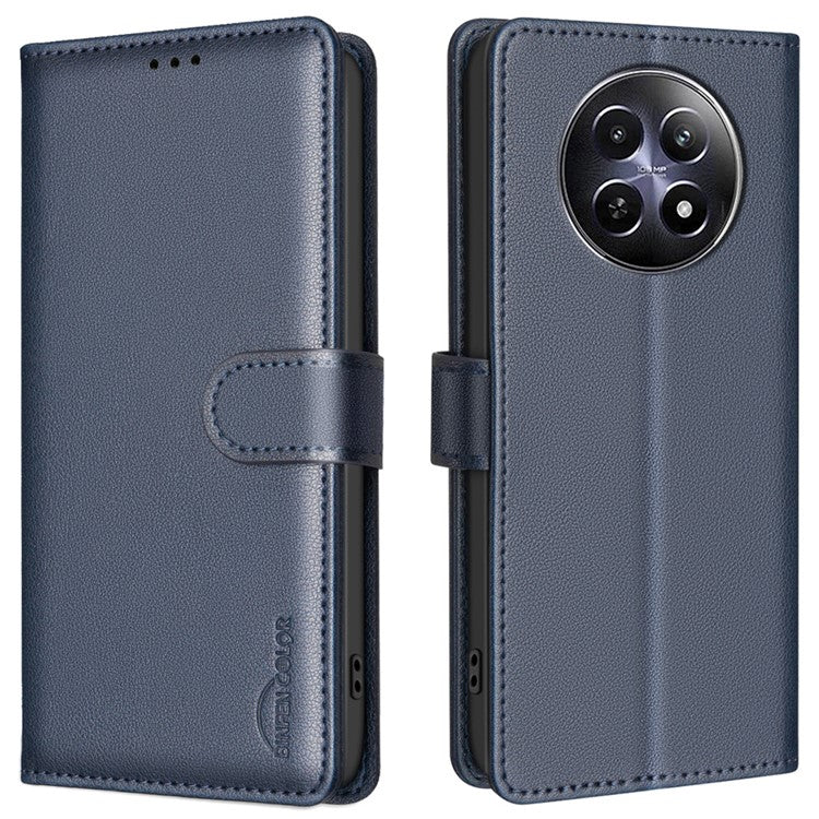 BINFEN COLOR BF32 For Realme 12 5G Anti-Scratch Phone Case RFID Blocking Litchi Texture Leather Cover - Blue