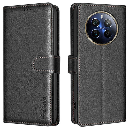 BINFEN COLOR BF32 For Realme 12 Pro+ 5G / 12 Pro 5G Phone Case Litchi Texture RFID Blocking Leather Phone Cover - Black