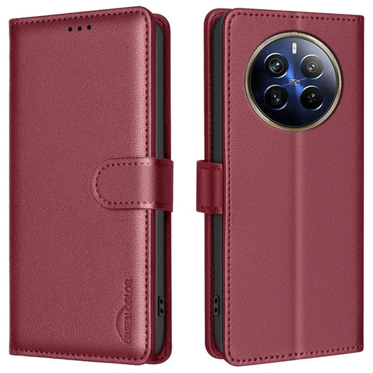 BINFEN COLOR BF32 For Realme 12 Pro+ 5G / 12 Pro 5G Phone Case Litchi Texture RFID Blocking Leather Phone Cover - Red