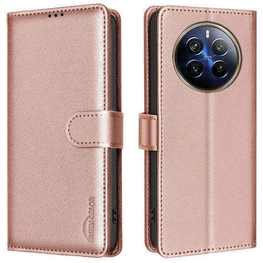 BINFEN COLOR BF32 For Realme 12 Pro+ 5G / 12 Pro 5G Phone Case Litchi Texture RFID Blocking Leather Phone Cover - Rose Gold
