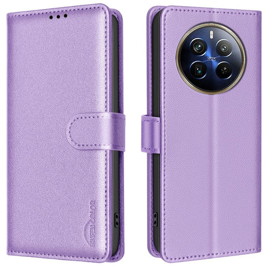 BINFEN COLOR BF32 For Realme 12 Pro+ 5G / 12 Pro 5G Phone Case Litchi Texture RFID Blocking Leather Phone Cover - Purple