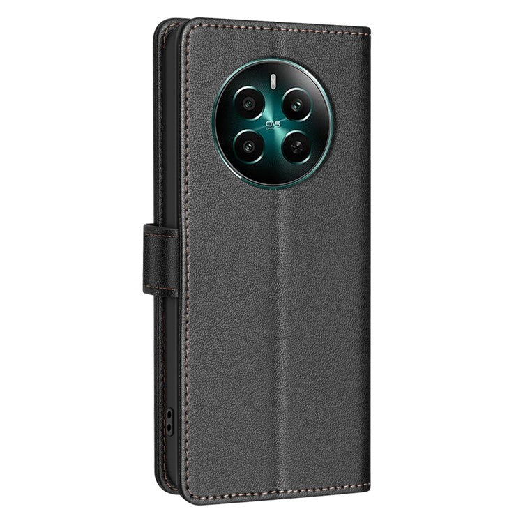 BINFEN COLOR BF32 For Realme 12 4G / 12+ 5G Cell Phone Case Litchi Texture RFID Blocking Leather Phone Cover - Black