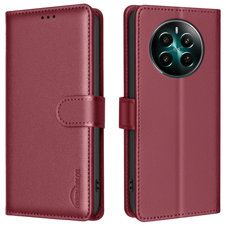 BINFEN COLOR BF32 For Realme 12 4G / 12+ 5G Cell Phone Case Litchi Texture RFID Blocking Leather Phone Cover - Red