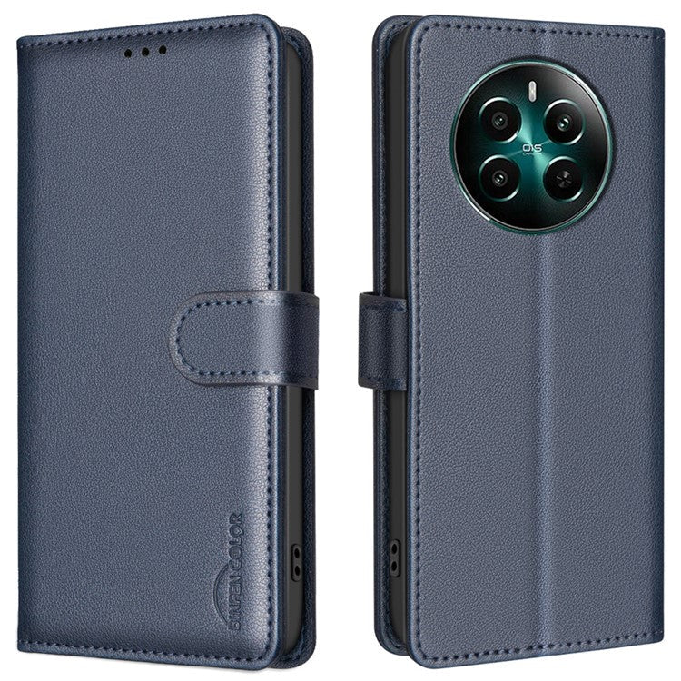 BINFEN COLOR BF32 For Realme 12 4G / 12+ 5G Cell Phone Case Litchi Texture RFID Blocking Leather Phone Cover - Blue