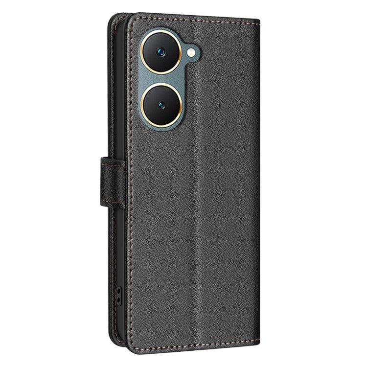 BINFEN COLOR BF32 For vivo Y03 Phone Case Litchi Texture RFID Blocking Leather Phone Cover - Black