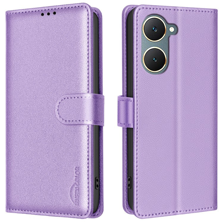 BINFEN COLOR BF32 For vivo Y03 Phone Case Litchi Texture RFID Blocking Leather Phone Cover - Purple