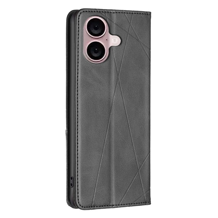 For iPhone 16 Plus Case PU Leather Rhombus Pattern Shockproof Phone Cover - Black