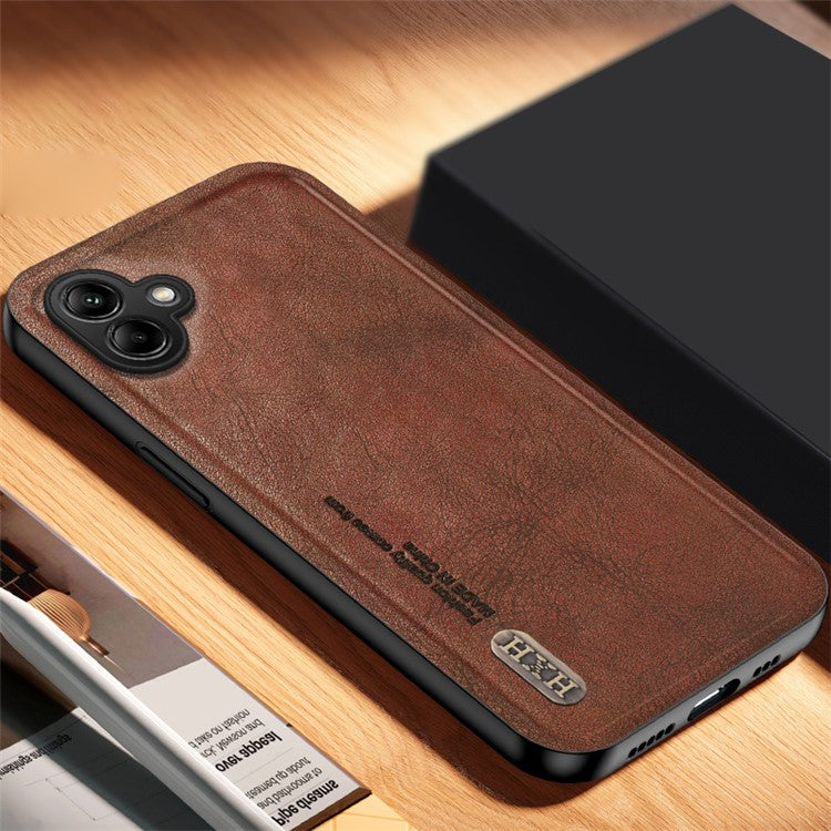 For Samsung Galaxy A05 4G Case Precise Lens Cutout Retro TPU+PU Phone Cover - Brown