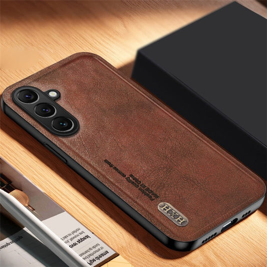 For Samsung Galaxy F15 5G Matte Phone Case TPU+PU Phone Cover Work with Magnetic Car Holder - Brown