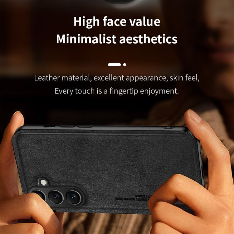 For Samsung Galaxy F15 5G Matte Phone Case TPU+PU Phone Cover Work with Magnetic Car Holder - Brown