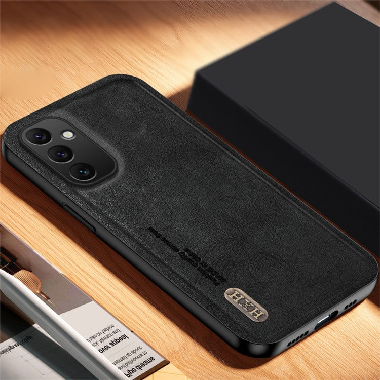 For Samsung Galaxy M14 5G Case Matte TPU+PU Phone Cover Support Magnetic Car Holder - Black