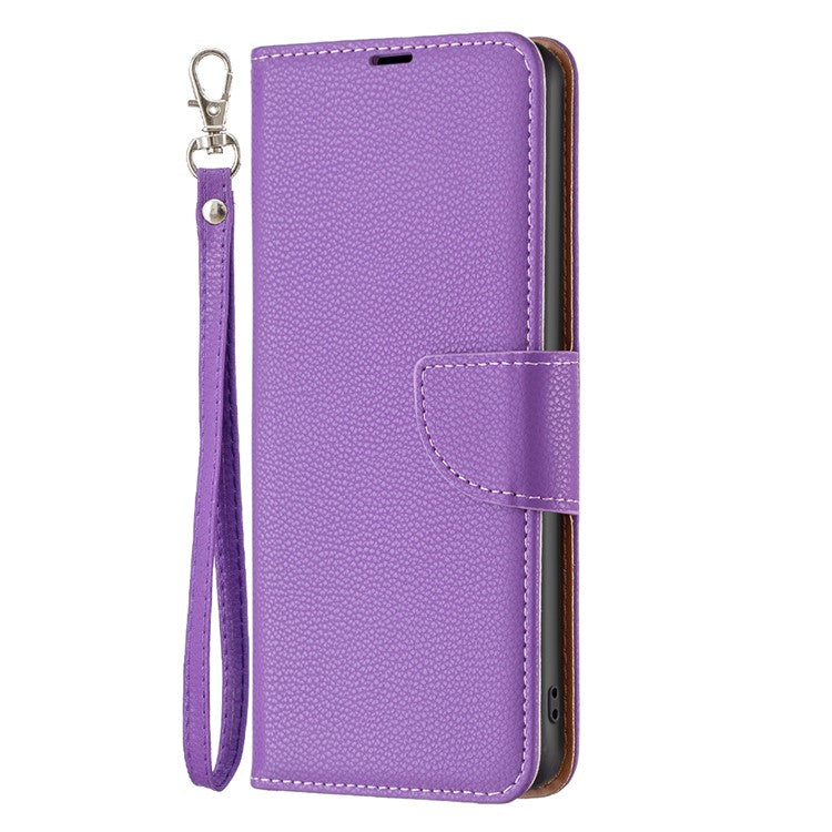 For iPhone 16 Plus Case Litchi Texture Leather Wallet Support Stand Phone Cover - Purple