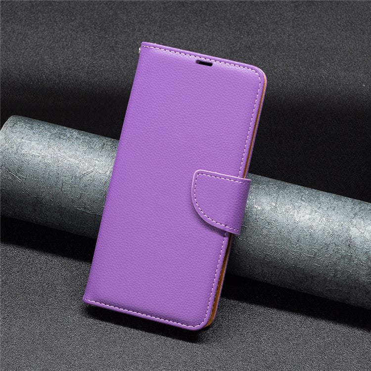 For iPhone 16 Plus Case Litchi Texture Leather Wallet Support Stand Phone Cover - Purple