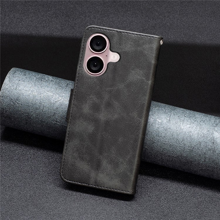 For iPhone 16 Case Shockproof Leather Stand Wallet Mobile Phone Cover - Black