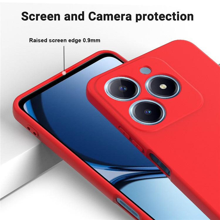 For Realme C63 4G / Narzo N63 4G Slim Case Liquid Silicone Phone Cover with Wrist Strap - Red