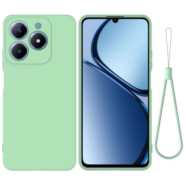 For Realme C63 4G / Narzo N63 4G Slim Case Liquid Silicone Phone Cover with Wrist Strap - Green