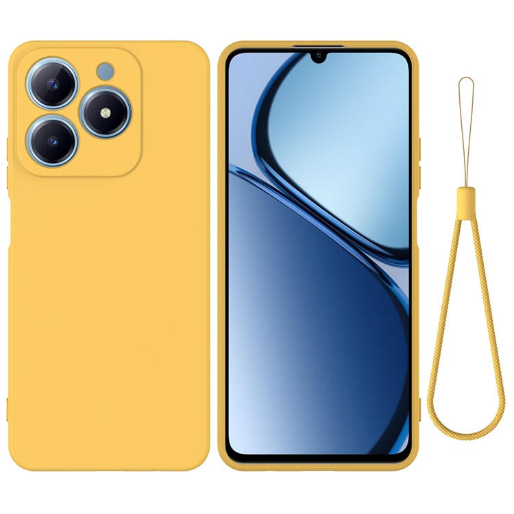For Realme C63 4G / Narzo N63 4G Slim Case Liquid Silicone Phone Cover with Wrist Strap - Yellow