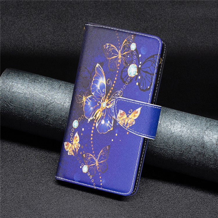 BF03 For iPhone 16 Case Pattern Printing Zipper Leather Phone Stand Cover - Purple Butterflies