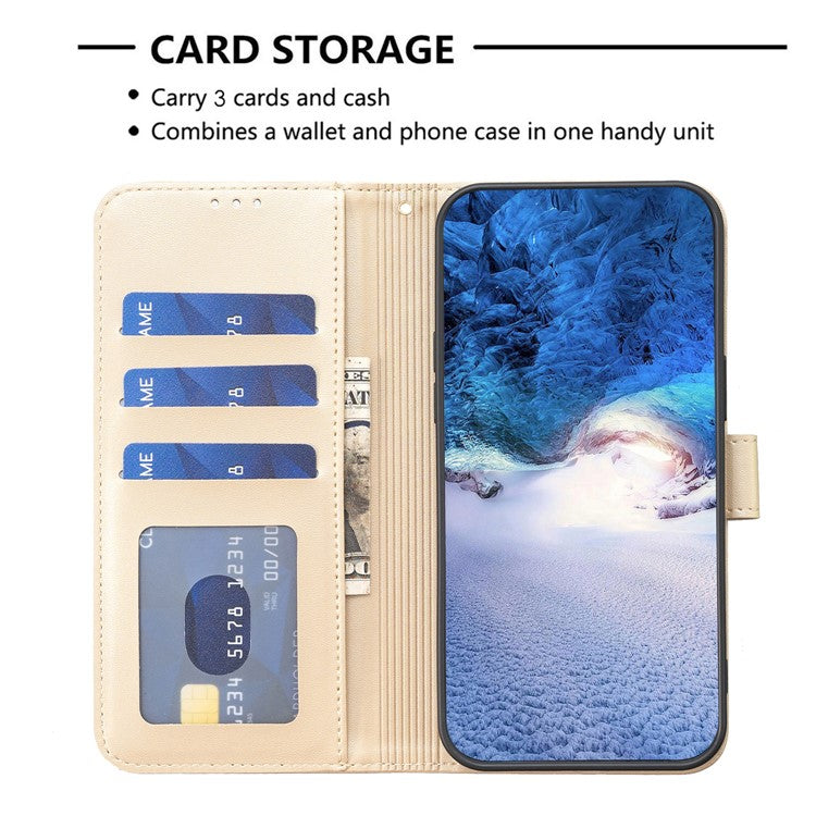 For iPhone 16 Plus Case Wallet Leather Phone Cover Lucky Clover Imprinting - Gold