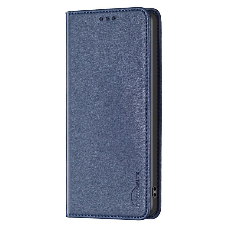 BINFEN COLOR BF18 For iPhone 16 Plus Case Magnetic Closing Leather Anti-scratch Phone Cover - Blue