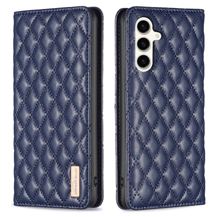 BINFEN COLOR BF Style-16 For Samsung Galaxy S24 FE Stand Phone Case PU Leather Phone Cover with Card Slots - Blue