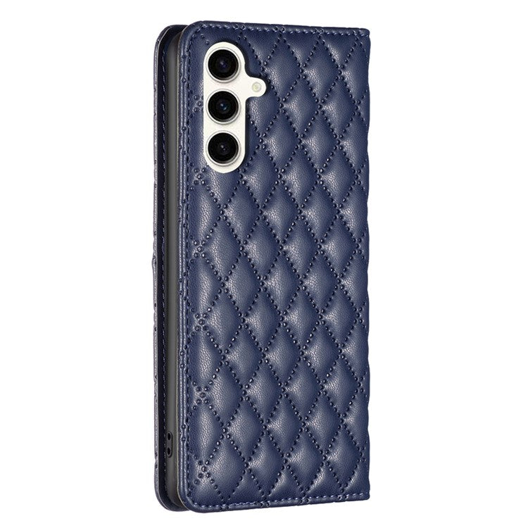 BINFEN COLOR BF Style-16 For Samsung Galaxy S24 FE Stand Phone Case PU Leather Phone Cover with Card Slots - Blue