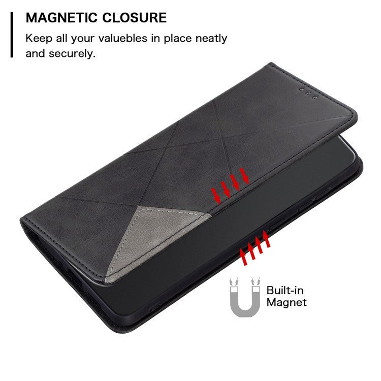 For Samsung Galaxy S24 FE Case Card Slots Leather Phone Cover Rhombus Imprint - Black